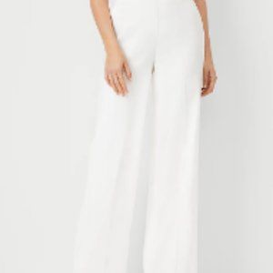 LOFT Full Length Wide Leg Linen Blend Pant Off White Curvy 8